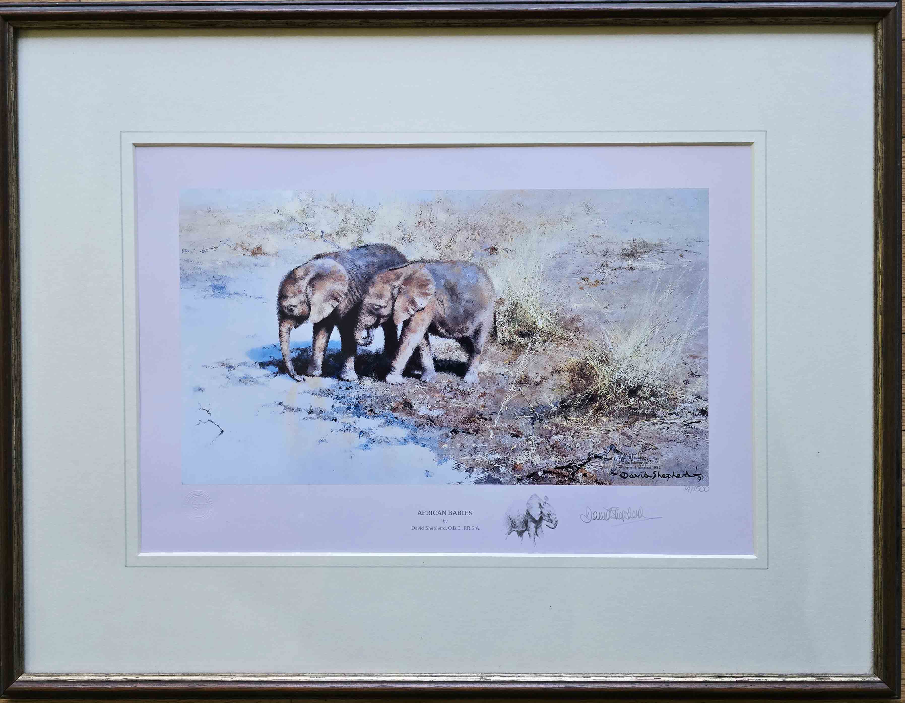 david shepherd,  African babies, signed print